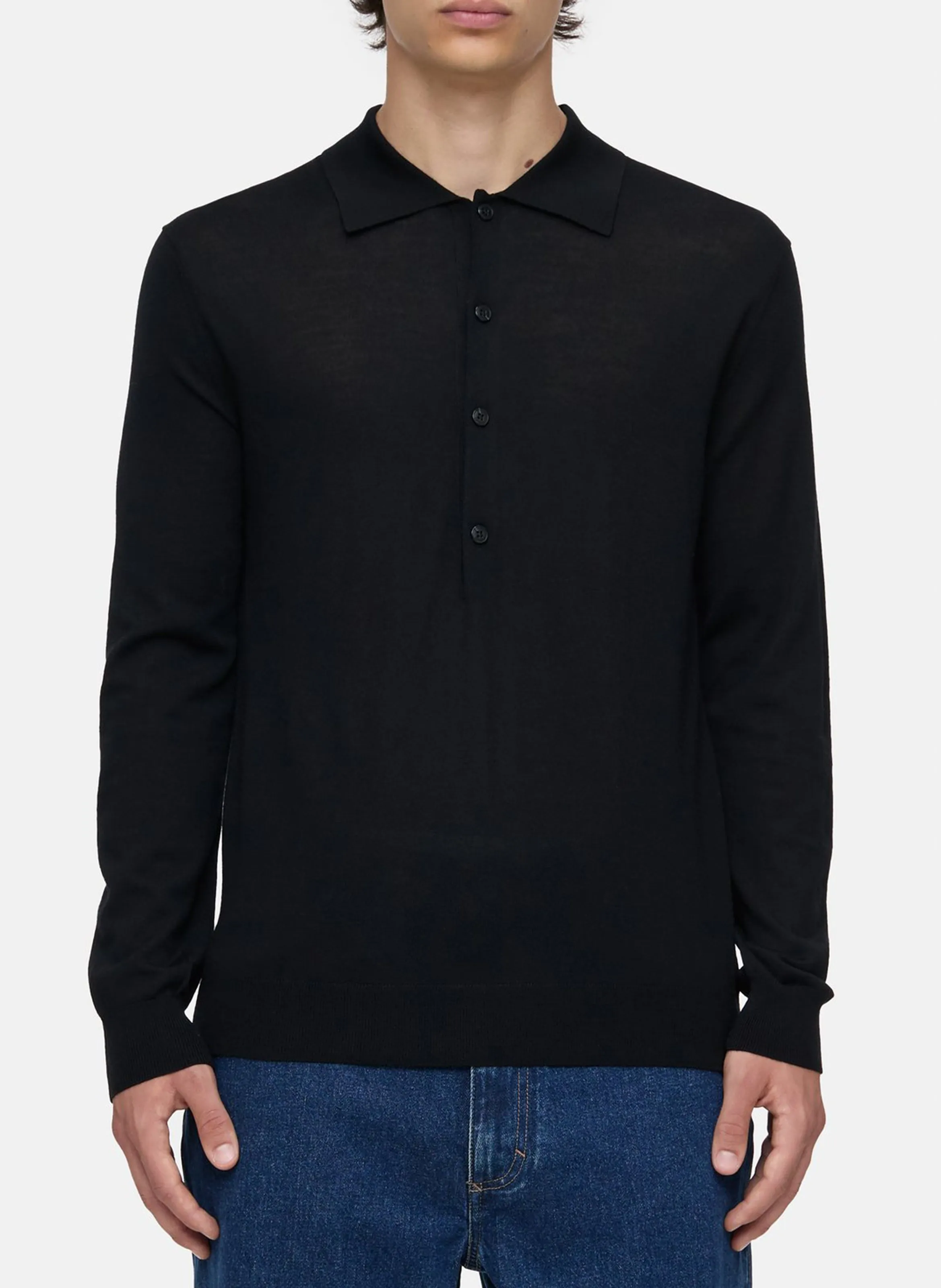 Suéter polo de lana en negro
