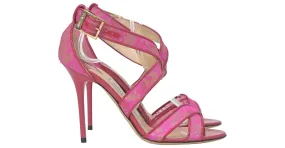 Tacones de tiras en cuero rosa con detalles de encaje Jimmy Choo Lottie 