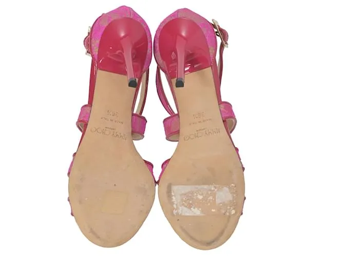 Tacones de tiras en cuero rosa con detalles de encaje Jimmy Choo Lottie 