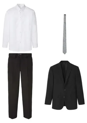 Traje (4 piezas): americana, pantalón, camisa, corbata Negro-blanco-plata