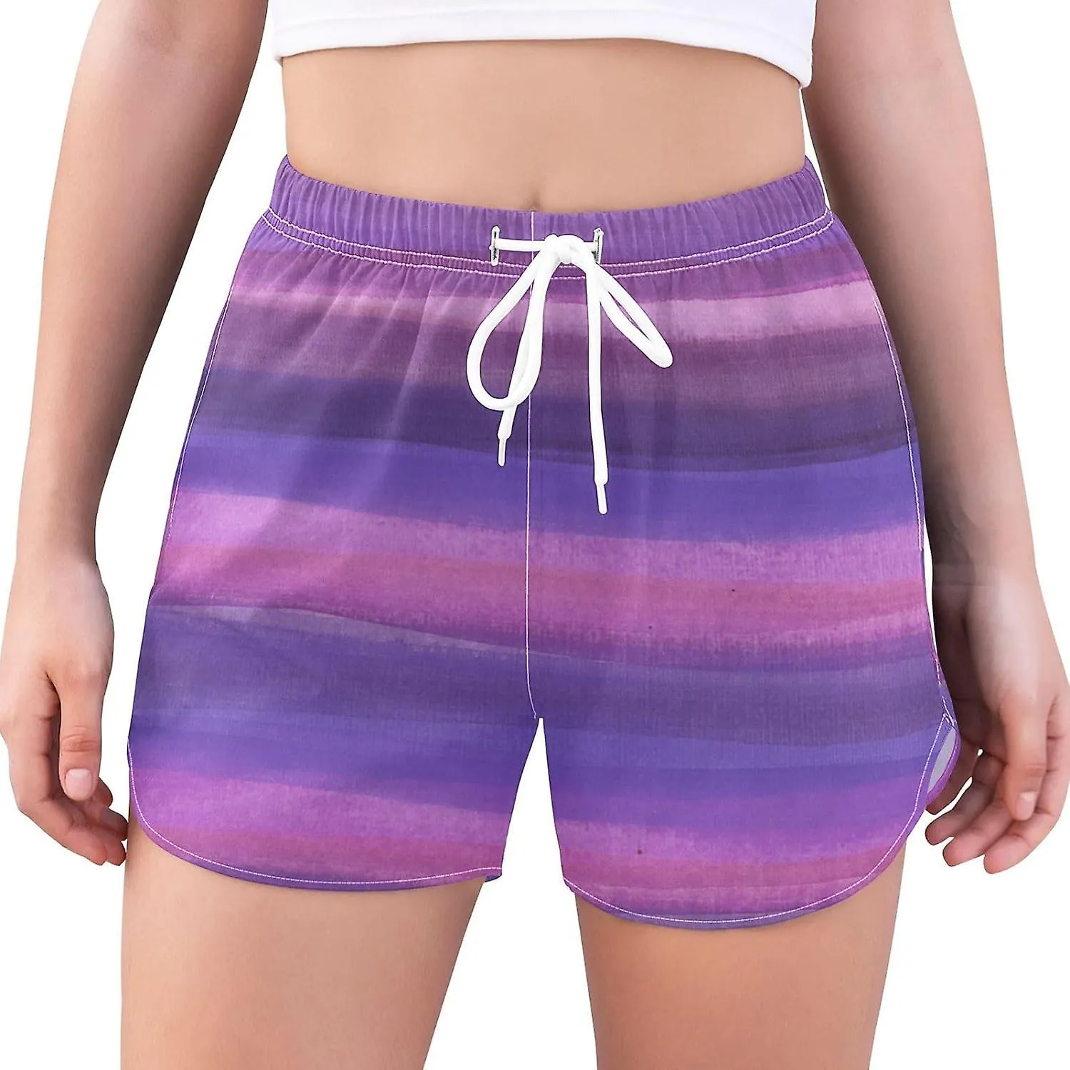 Women's Athletic Shorts Violet Pink Watercolor Stripes Workout Running Gym Quick Dry Liner Shorts with Pockets-Ggb90