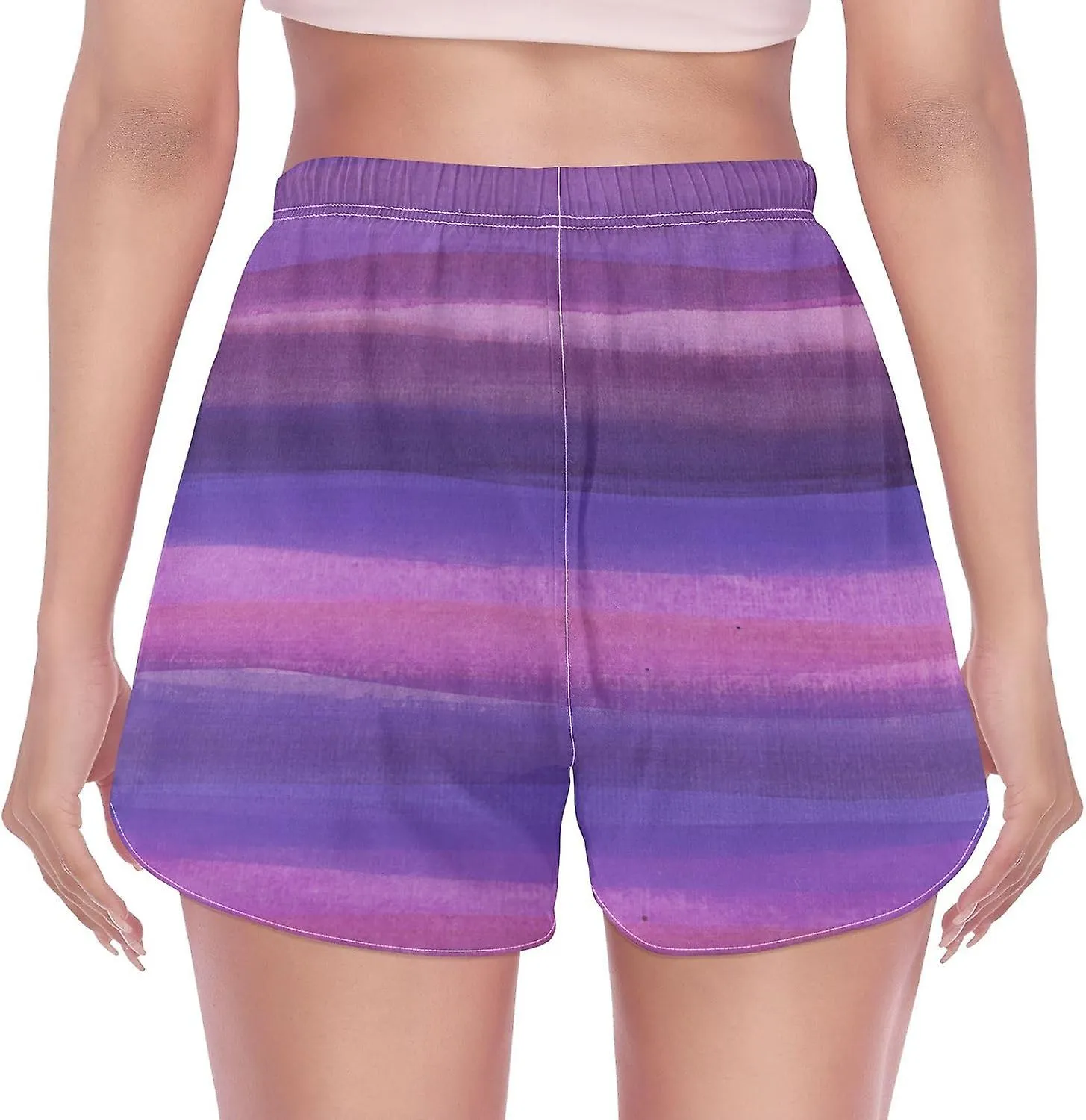 Women's Athletic Shorts Violet Pink Watercolor Stripes Workout Running Gym Quick Dry Liner Shorts with Pockets-Ggb90