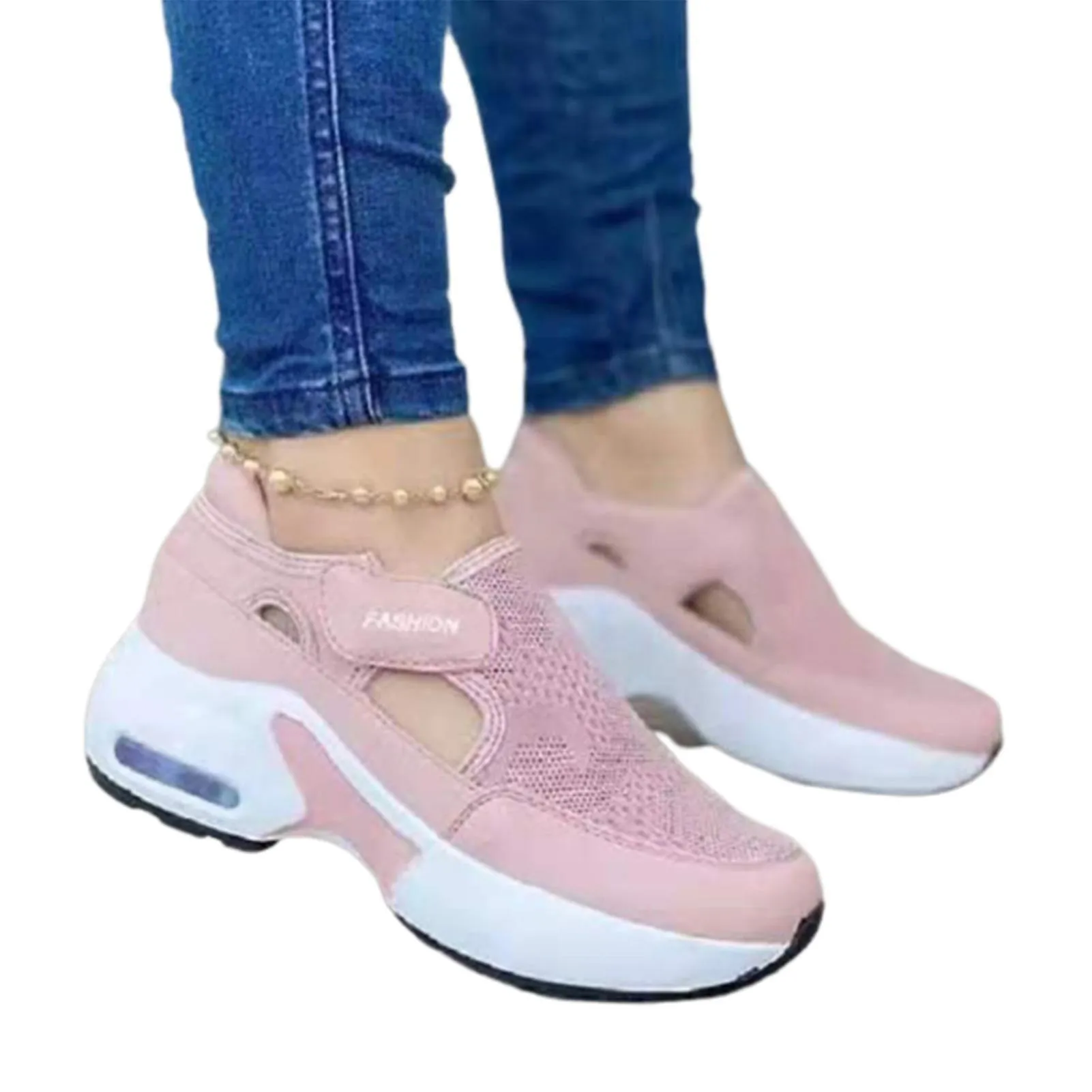 Women's Orthopedic Air Cushioned Sole Flying Woven Sneakers for Couple Walking- pink  36yards