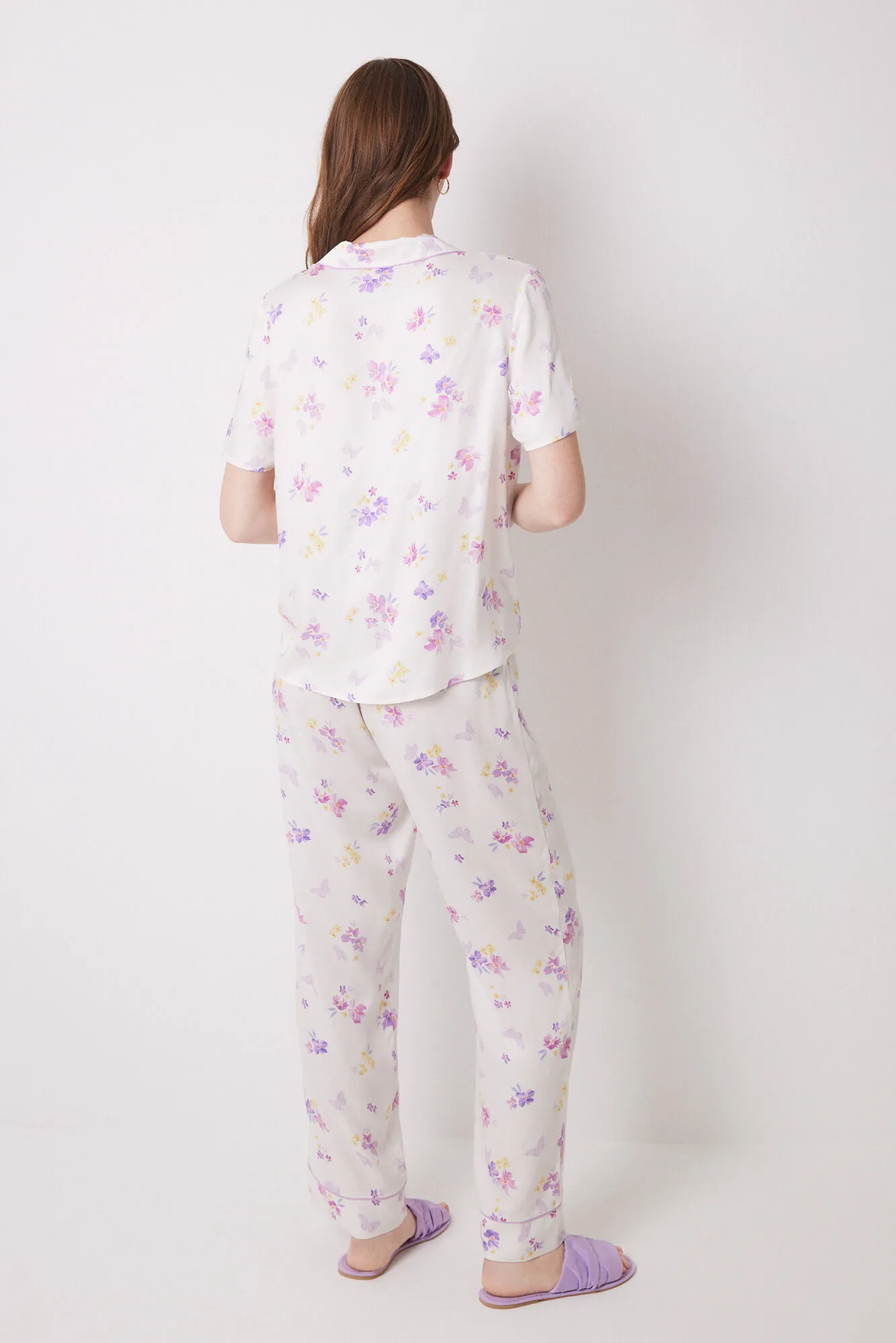 Women'secret Pijama camisero soft touch blanco mariposas