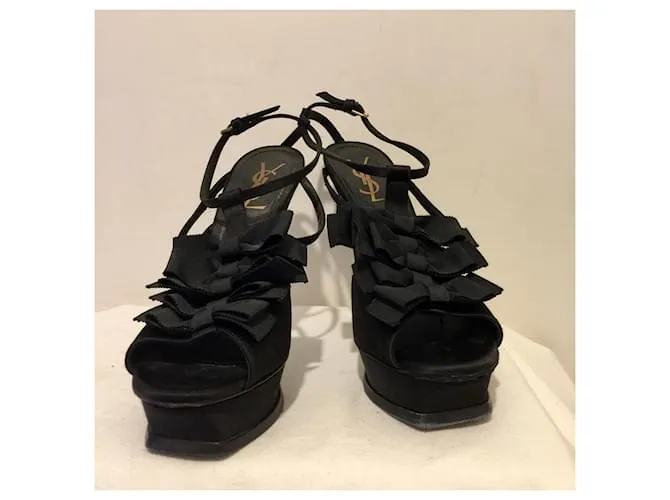 Yves Saint Laurent YSL Rive Gauche vintage Tribute tacones de satén Negro 