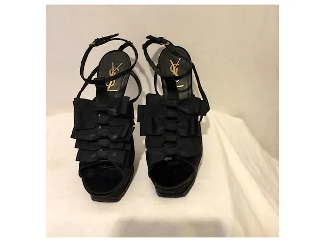 Yves Saint Laurent YSL Rive Gauche vintage Tribute tacones de satén Negro 