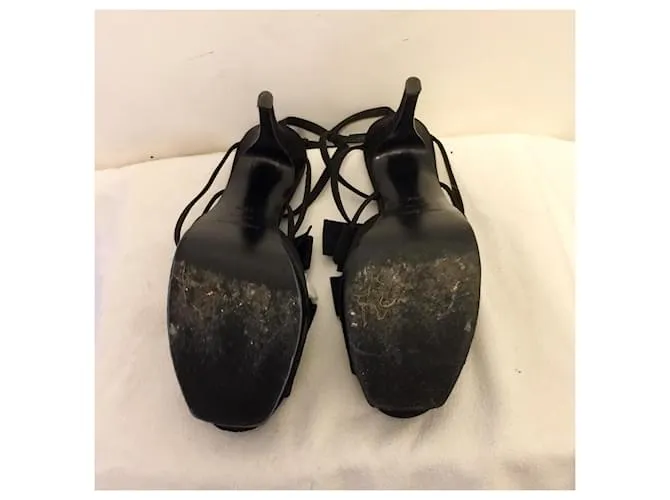 Yves Saint Laurent YSL Rive Gauche vintage Tribute tacones de satén Negro 